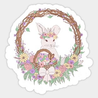 Easter Bunny Floral Wreath Sticker